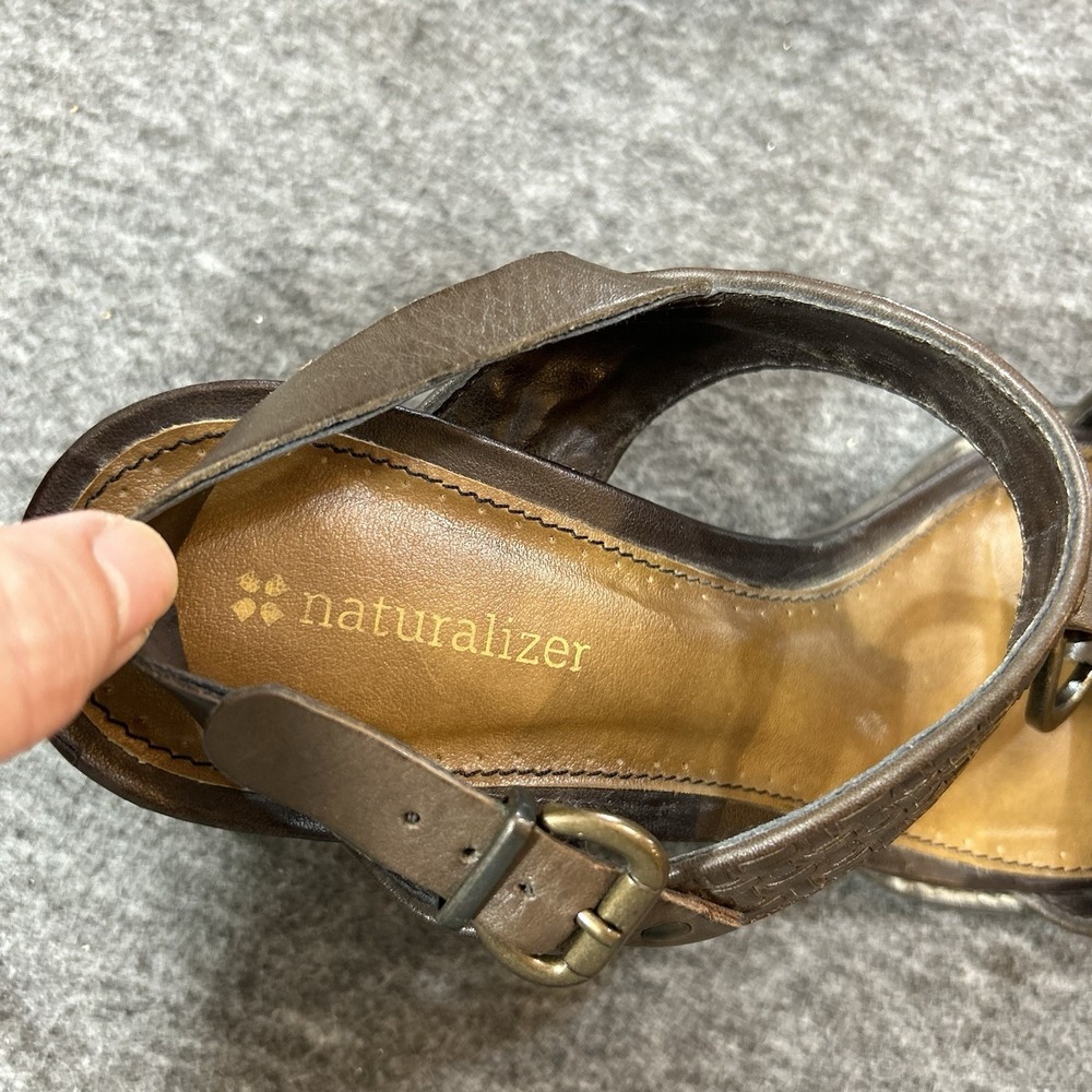 Naturalizer Brown Woven Leather Boho Slingback Heels Sandals Sz 8.5 - Picture 5 of 9